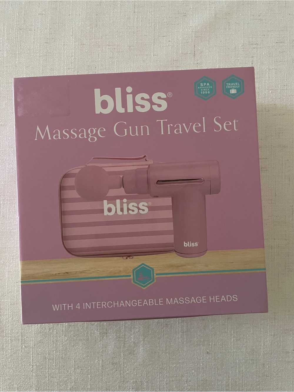 Bliss Pink Compact Massage Gun Set with Striped Case